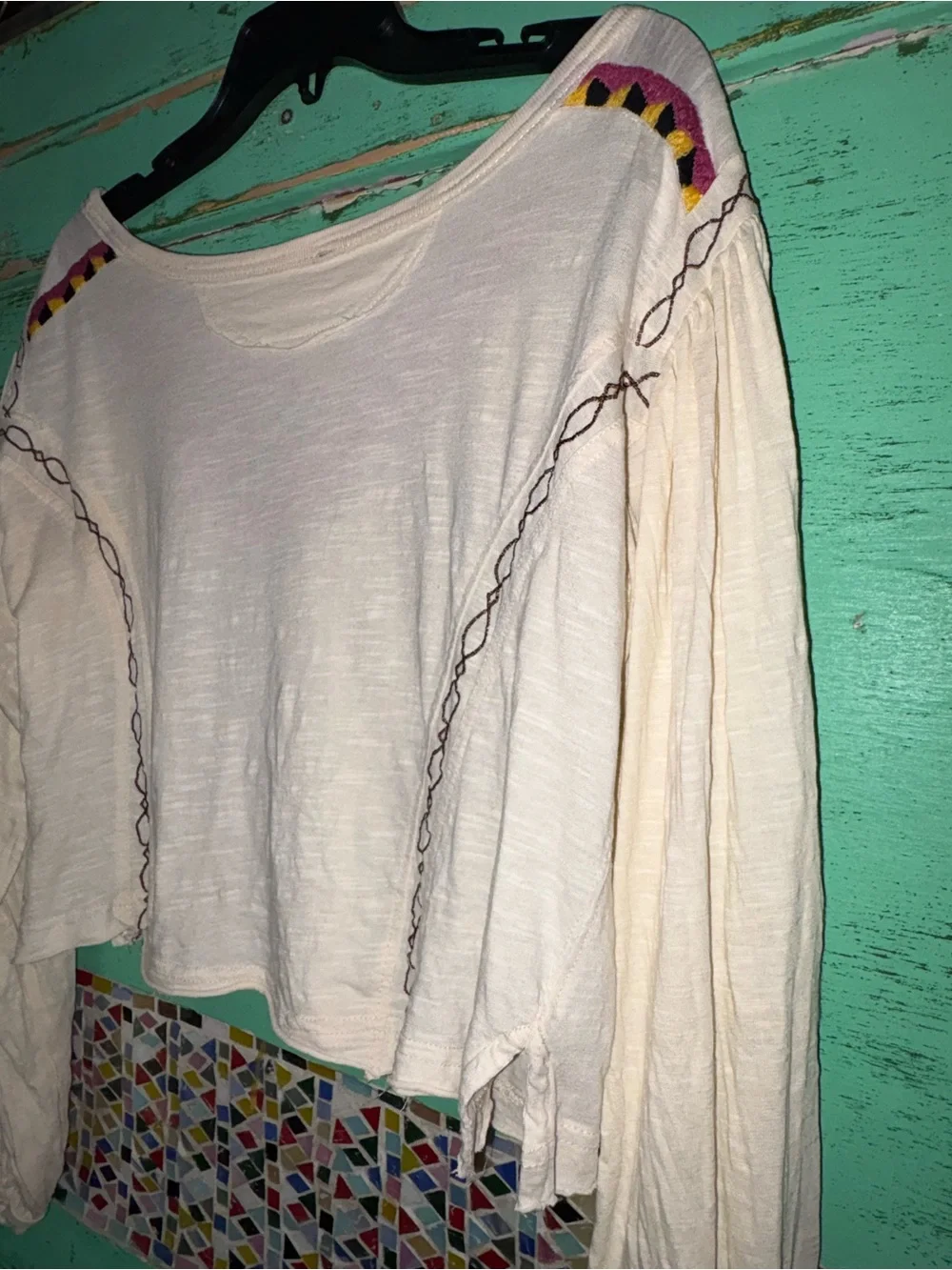 Boho Embroidered Ivory Women's Peasant Top